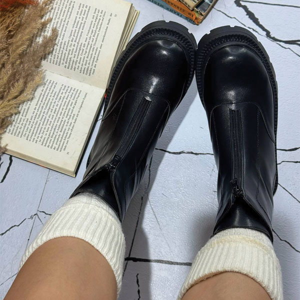 Pr 11529 Pi Hal Fboot 1 نیم بوت ساقدار زنانه مدل جلو زیپ