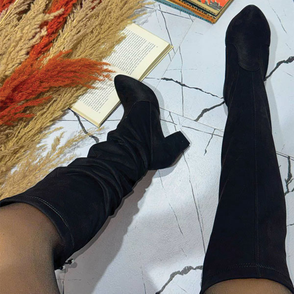 بوت بالا زانو پاشنه دار مخملی