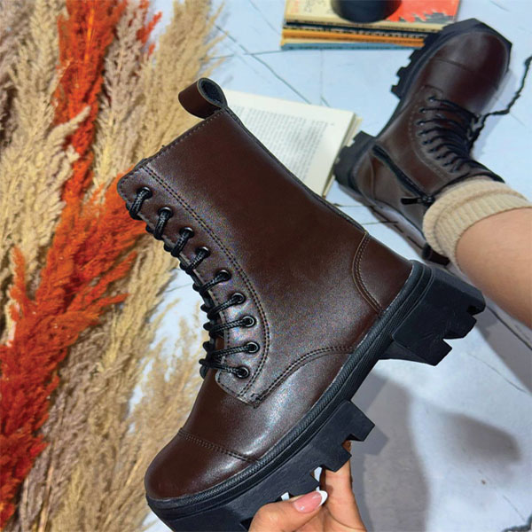 بوت ساق دار چرم زنانه شکلاتی