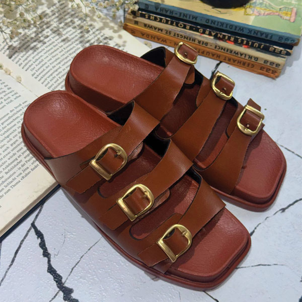 Pr 12456 Pi Women's Sandals 5 اسلیپر طبی 3سگک چرم زنانه