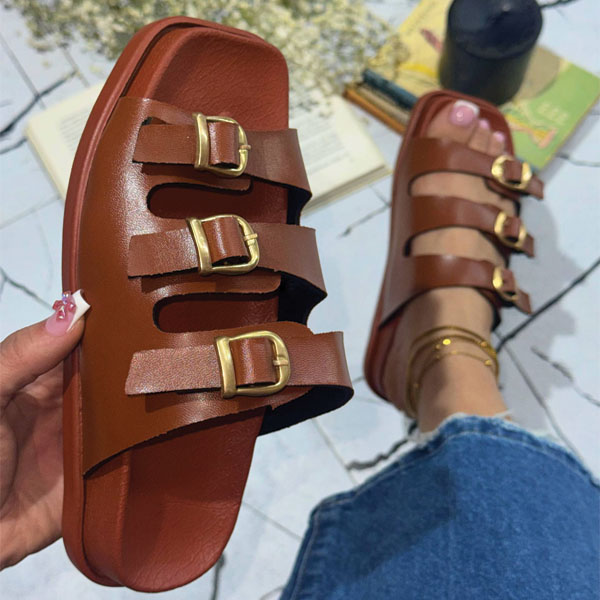 اسلیپر طبی 3سگک چرم زنانه