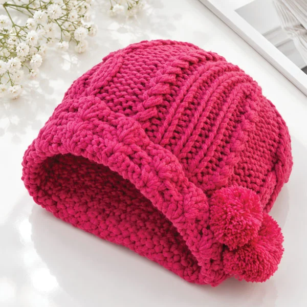Pr 16008 Pi Womens Tuque 1 خرید کلاه بافتنی زنانه پاپیوندار صورتی زمستانی