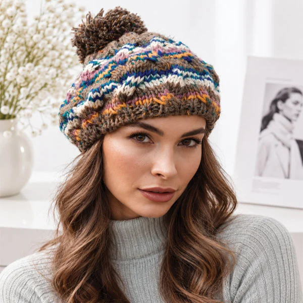 Pr 16016 Pi Womens Tuque 6 کلاه برت بافتنی زنانه فرانسوی پومپومدار