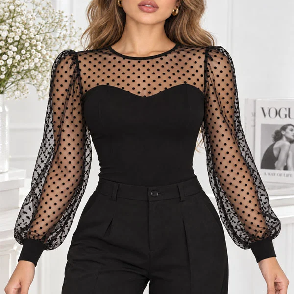Pr 16069 Pi Women's Bodysuit 1 بادی زنانه آستین بلند توری خالدار